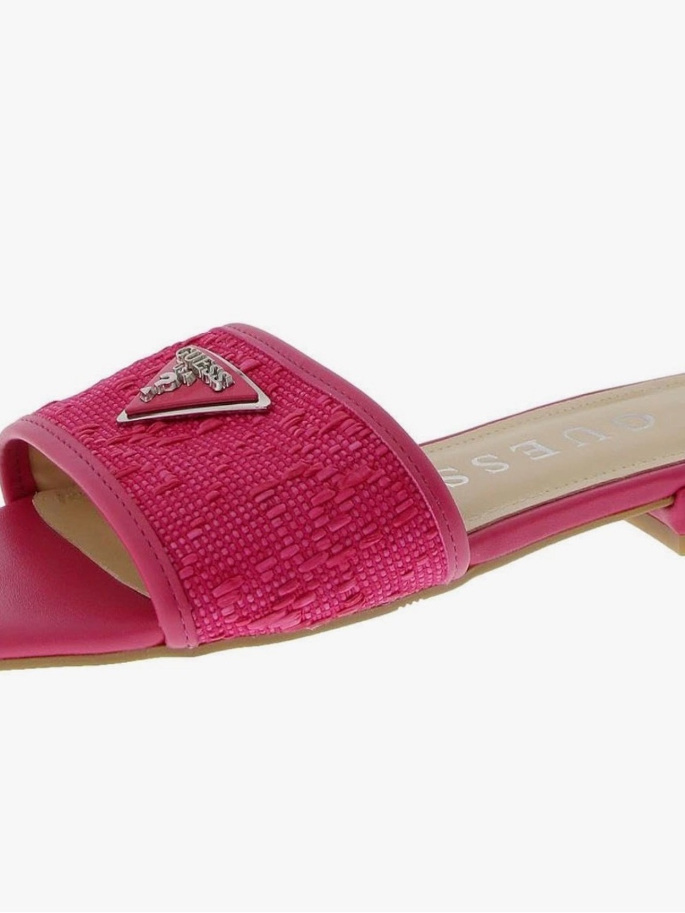 Guess Hot Pink Slide Sandal with Textured Strap and Logo